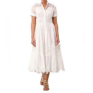 Zimmermann White Lace-Trim Button-Front Midi Dress